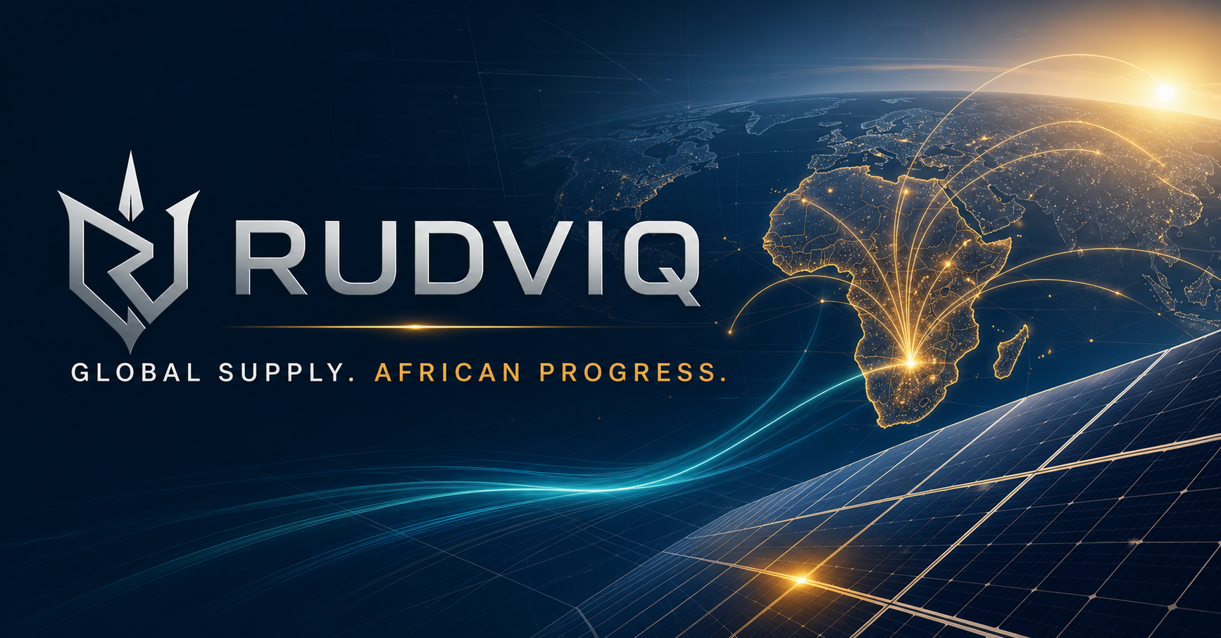 Rudviq global connectivity across Africa with solar panels and international trade routes